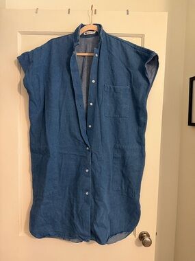 Indigo Button-Front Denim Shirt Dress